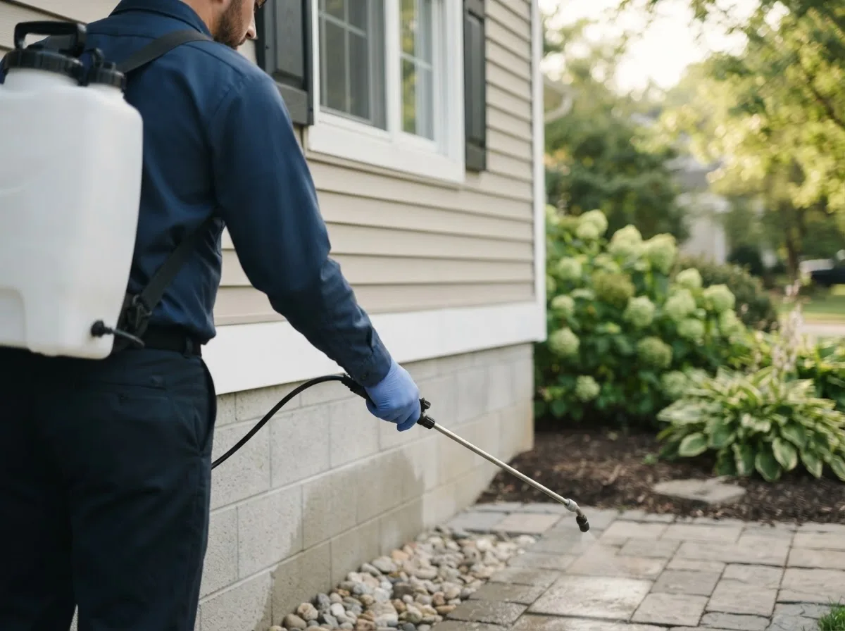 Pest control technician inspecting a home in Walker, MO